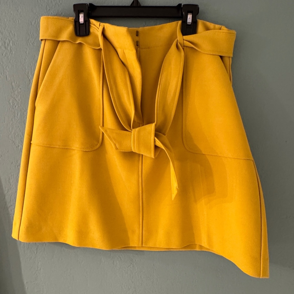 LOFT Yellow A-Line Mini Skirt with Tie Front